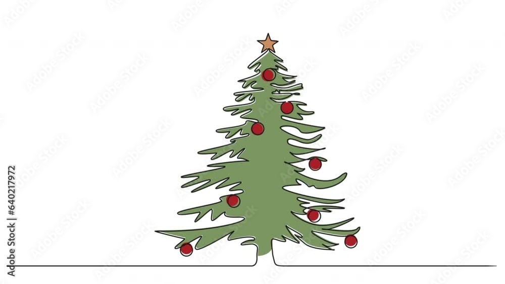 animated colorized continuous single line drawing of christmas tree, line art animation animated colorized continuous single line drawing of christmas tree, line art animation