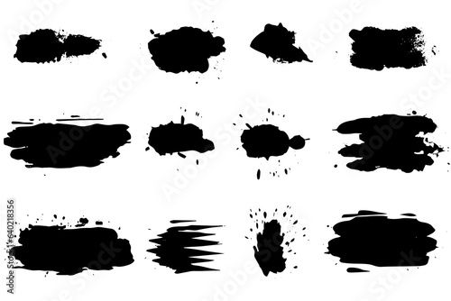 Vector eroded paintbrush set  brush strokes templates. Grunge design elements for social media. Rectangle text boxes or speech bubbles. Dirty distress texture background.