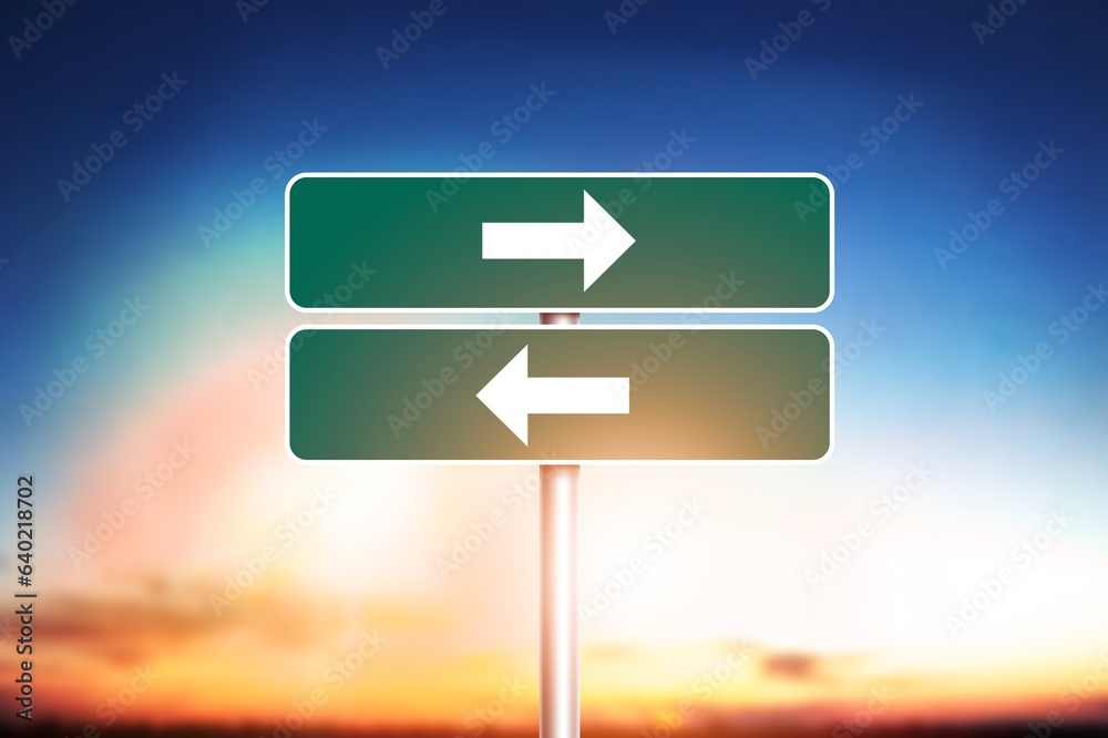 left and right arrow direction sign on sky background left and right arrow direction sign on sky background