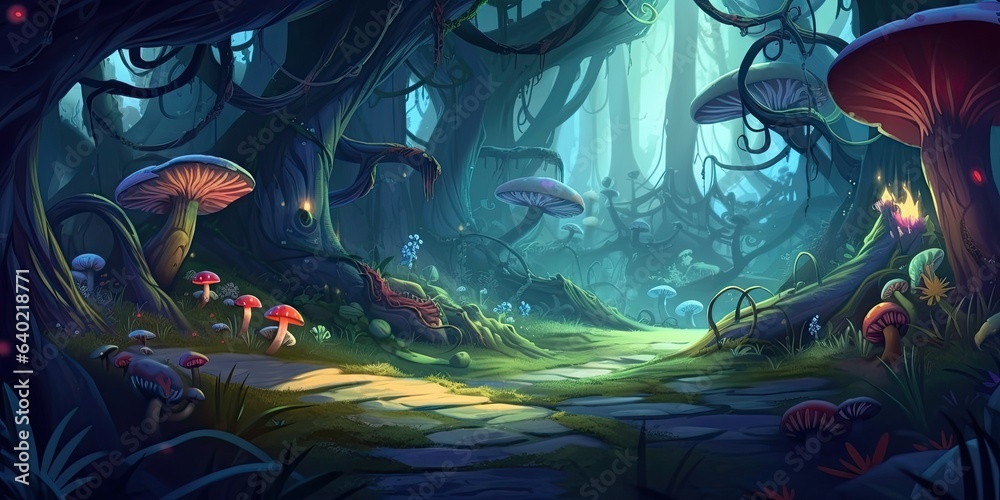 Fototapeta premium Cartoon game background with the image of a forest 
