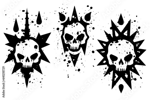 Set of hand drawn sketch grunge ink graphiti doodle scull. Tattoo collection. Vector illustration pack.