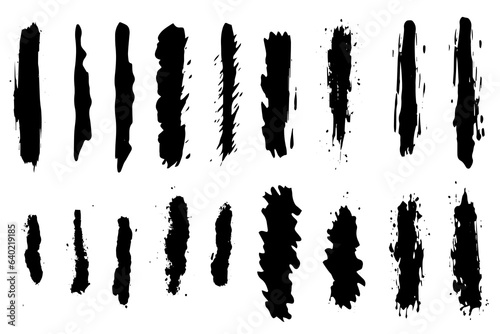 Vector eroded paintbrush set, brush strokes templates. Grunge design elements for social media. Rectangle text boxes or speech bubbles. Dirty distress texture background.