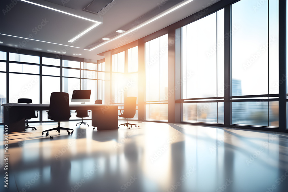Beautiful blurred background of a light modern office interior with panoramic windows and beautiful lighting. generative AI.
Beautiful blurred background of a light modern office interior with panoramic windows and beautiful lighting. generative AI.