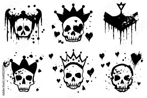 Tableau sur toile Set of hand drawn sketch grunge ink graphiti doodle scull and crown