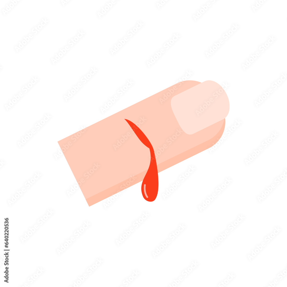 Bleeding Cut Finger. Health, care, treatment concepts. Flat vector design illustration isolated on white background.