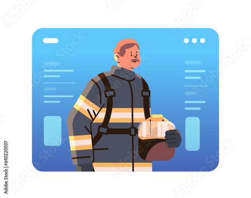 firefighter in uniform fireman with firefighting equipment emergency service happy labor day celebration concept horizontal