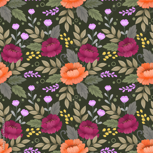 Cute colorful flowers on brown color background seamless pattern. This pattern can beused fro fabriv textile wallpaper.
