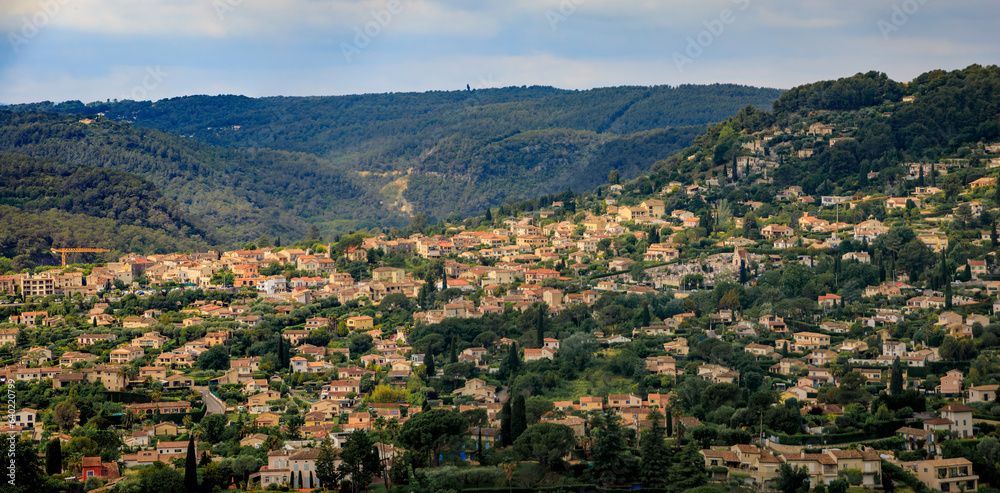 Traditional old stone houses in the Alpes mountains surrounding the medieval town of Saint Paul de Vence, French Riviera, South of France