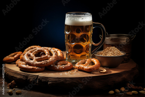 beer and pretzels on the board, oktoberfest