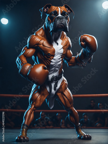 boxer dog in the ring. AI generated. photo