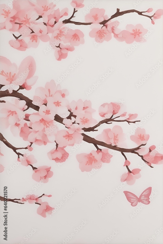 Fototapeta premium Cartoon Sakura flowers. AI generated illustration