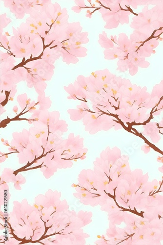 Cartoon Sakura flowers. AI generated illustration