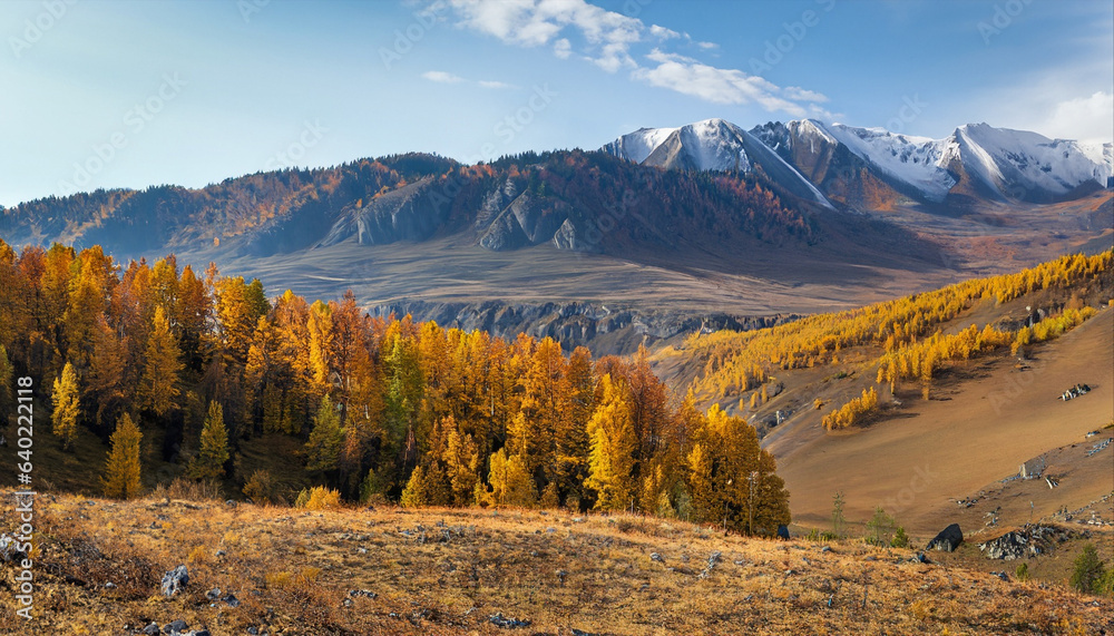 Beautiful fall mountains, with snow on the tops of the mountains