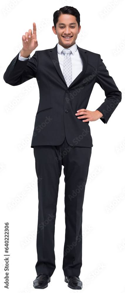 Digital png photo of biracial businessman pointing with finger on transparent background Digital png photo of biracial businessman pointing with finger on transparent background