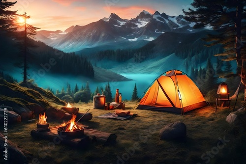 camping in the mountains Generated Ai