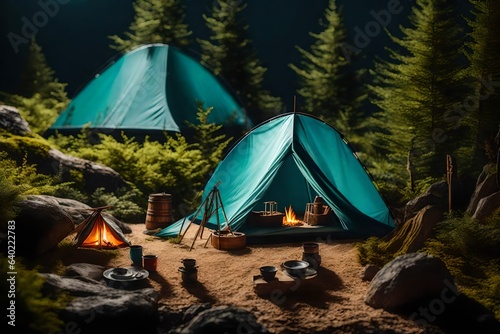 tent camping in the mountains Generated Ai
