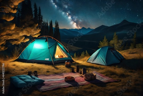camping in the mountains Generated Ai