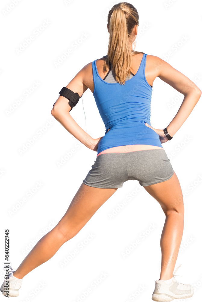 Digital png photo of caucasian sportswoman exercising on transparent background