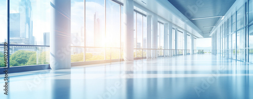 modern empty office building with large panoramic windows under the morning sun, legal AI