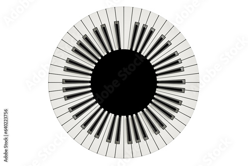 Abstract piano keys radially arranged . Abstract 3d illustration of circle piano keys 