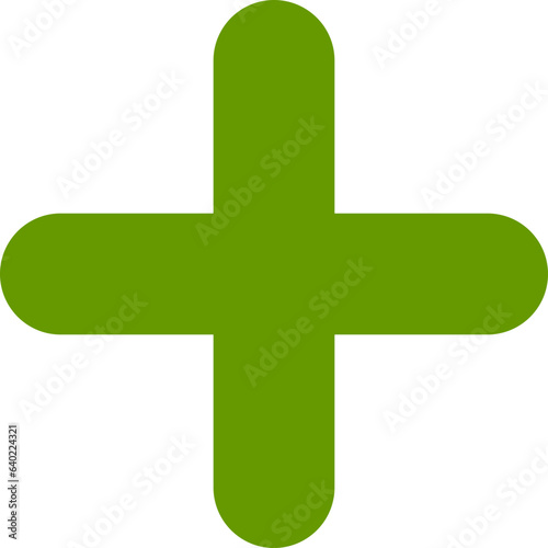 Green plus sign. Vector icon. Cross symbol of safety guidance.
