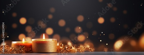 Christmas holiday candle. Xmas banner, web poster, header cap for website. Merry Christmas and Happy New Year. Festive bright beautiful background. generative ai
