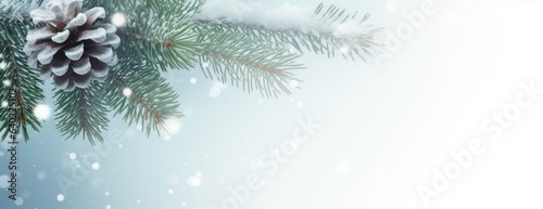 Winter Christmas tree branches border. Horizontal Christmas banner, web poster, header cap for website. Merry Christmas and Happy New Year. Festive bright beautiful background. generative ai © megavectors