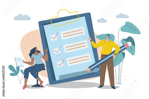 Best standard check and reports performance review, Quality control or certified approval, complete checklist, Performance appraisals, Businessman with standard document. Vector design illustration.