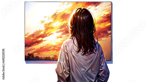 幻想的な絵画を眺める女性