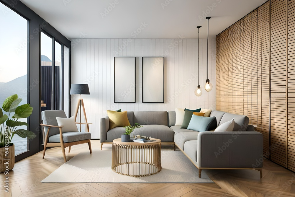 Fototapeta premium modern living room with fireplace