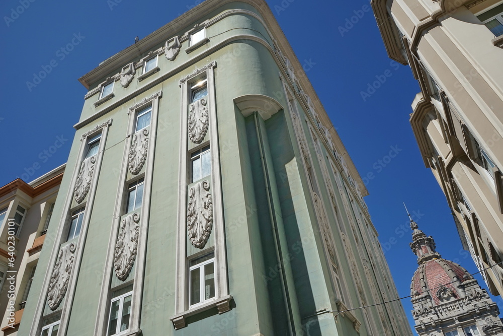 Detail of a modernist building near the town hall of Coruna Coruna, Galicia, Spain 07262023
