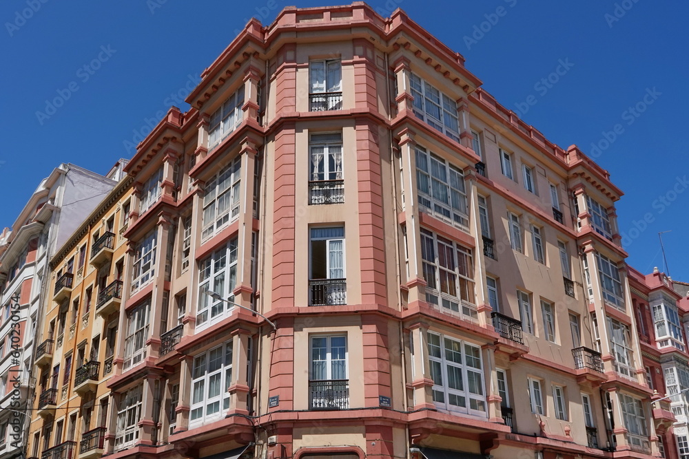 Modern style buildings in the city center of Coruna Coruna, Galicia, Spain 07262023