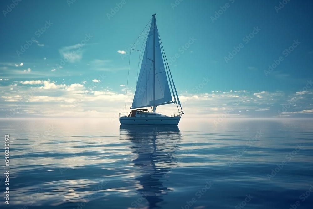 The yacht swims in the sea. Sunny weather and sea, beautiful big yacht, rest in the ocean, illustration for a magazine created in artificial intelligence