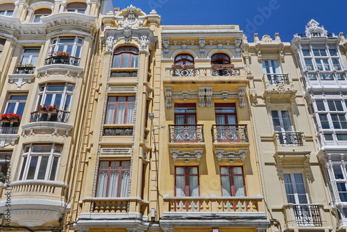 Modernist buildings on Ferrol Street, in the city of Coruna Coruna, Galicia, Spain 07262023