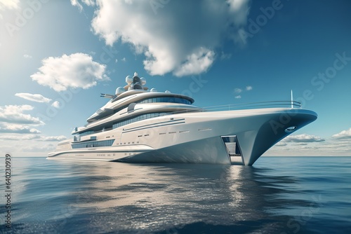 The yacht swims in the sea. Sunny weather and sea, beautiful big yacht, rest in the ocean, illustration for a magazine created in artificial intelligence