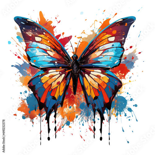 A striking butterfly t-shirt design featuring a bold and abstract representation of a butterfly in flight, Generative Ai © creativeproartist