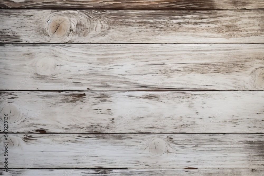Fototapeta premium White wooden plank backdrop with worn natural wood grain design.