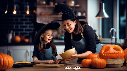 family preparing for Halloween.