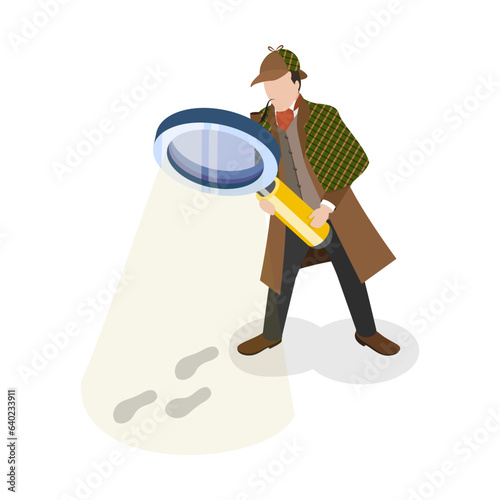 3D Isometric Flat Vector Set of Inspector Holmes Characters, Private Investigator. Item 3