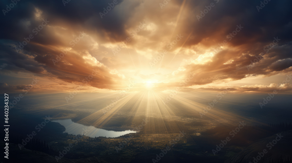 Heavenly rays of light in the sky, hope concept, god ray, generative ai