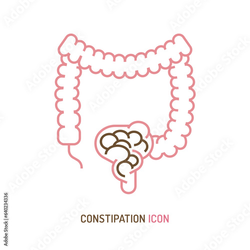 Constipation linear pictogram, symbol. Retention of feces problem.