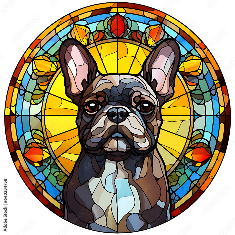 French Bulldog stained-glass Generative AI. French Bulldog stained-glass Generative AI.