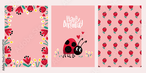 Cartoon ladybug cards in vector