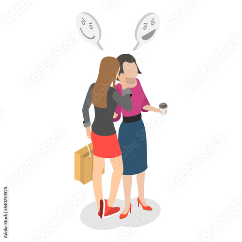 3D Isometric Flat Vector Set of Gossips, Rumors or Spreading Secrets. Item 3