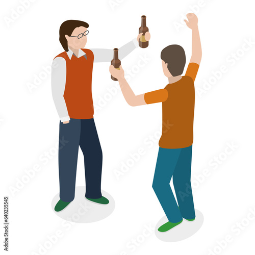 3D Isometric Flat Vector Set of Drunk People, Alcohol Addiction, Harmful Habits. Item 3