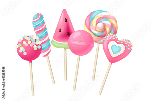 6 bright vector lollipops in trendy colors