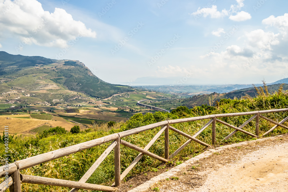View from the ancient amphitheater of Segesta, Sicily, Italy