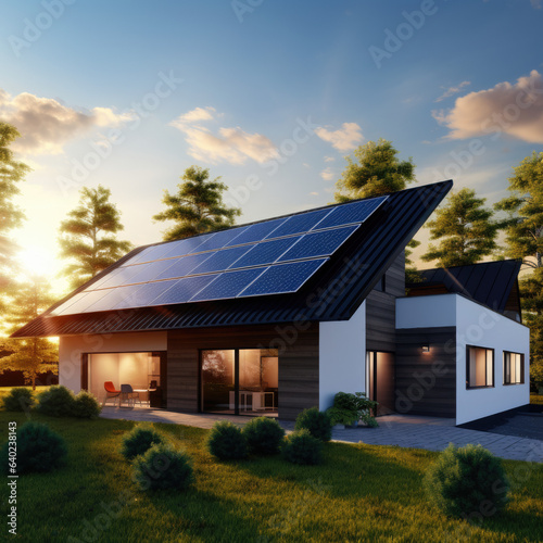 Constructed homes with solar panels on the roof.