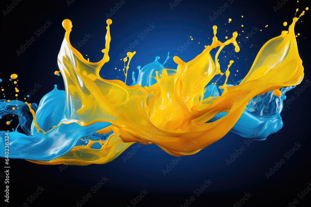 Fototapeta premium mixing yellow and blue paint underwater on a dark background