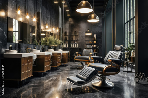 Stylish hairdressing salon or barbershop interior